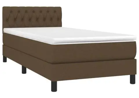 Pat cu arcuri, saltea și LED, maro închis, 100x200 cm, textil - 3/5