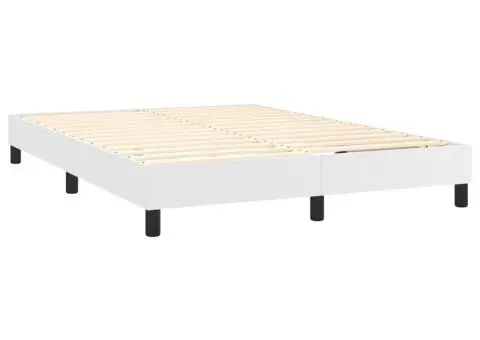 Pat cu arcuri, saltea și LED, alb, 140x200 cm, piele eco - 5/5