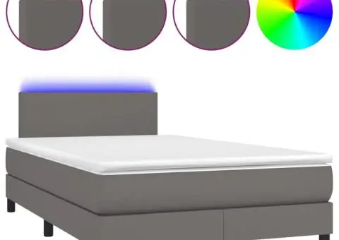 Pat cu arcuri, saltea și LED, gri, 120x200 cm, piele ecologică - 2/5