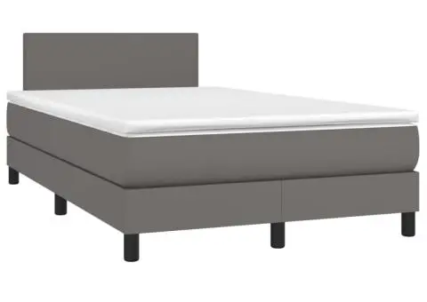 Pat cu arcuri, saltea și LED, gri, 120x200 cm, piele ecologică - 3/5