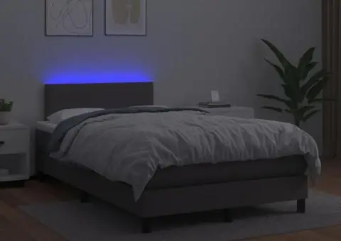 Pat cu arcuri, saltea și LED, gri, 120x200 cm, piele ecologică - 4/5