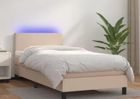 Pat continental cu saltea și LED cappuccino 80x200 cm piele eco - 1/5