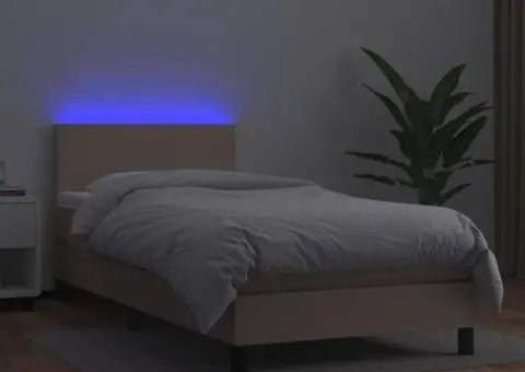 Pat continental cu saltea și LED cappuccino 80x200 cm piele eco - 4/5