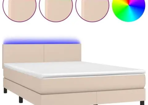 Pat cu arcuri, cu saltea și LED cappuccino 140x190 cm piele eco - 2/5