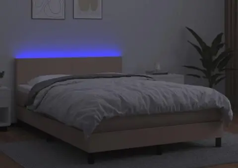 Pat cu arcuri, cu saltea și LED cappuccino 140x190 cm piele eco - 4/5