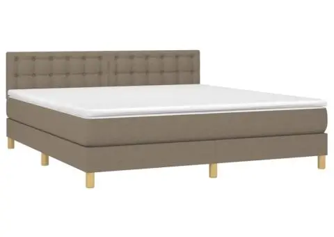 Pat cu arcuri, saltea și LED, gri taupe, 180x200 cm, textil - 3/5