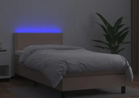 Pat cu arcuri, cu saltea și LED, cappuccino 90x200 cm piele eco - 4/5