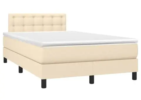 Pat cu arcuri, saltea și LED, crem, 120x200 cm, textil - 3/5