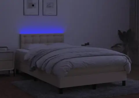 Pat cu arcuri, saltea și LED, crem, 120x200 cm, textil - 4/5