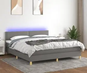 vidaXL Pat cu arcuri, saltea și LED, gri închis, 160x200 cm, textil