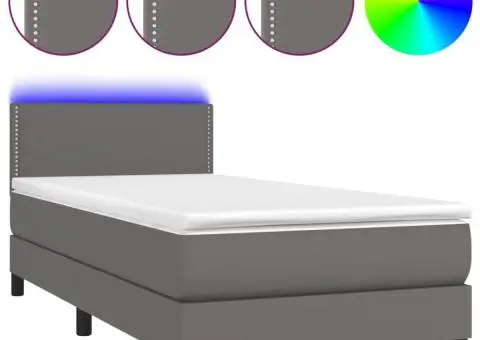 Pat continental cu saltea și LED, gri, 80x200 cm, piele eco - 2/5