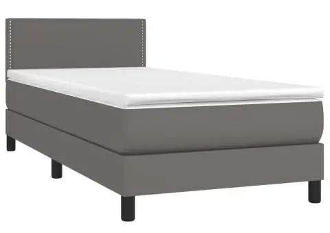 Pat continental cu saltea și LED, gri, 80x200 cm, piele eco - 3/5