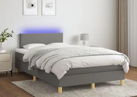 Pat cu arcuri, saltea și LED, gri închis, 120x200 cm, textil - 1/5