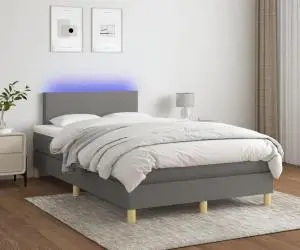 vidaXL Pat cu arcuri, saltea și LED, gri închis, 120x200 cm, textil