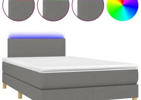 Pat cu arcuri, saltea și LED, gri închis, 120x200 cm, textil - 2/5