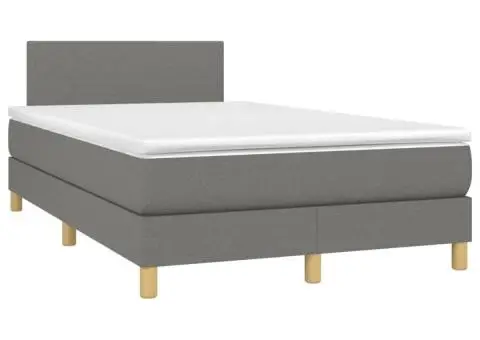 Pat cu arcuri, saltea și LED, gri închis, 120x200 cm, textil - 3/5