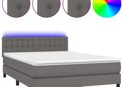 Pat cu arcuri, cu saltea & LED, gri, 140x190 cm, piele eco - 2/5