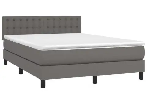 Pat cu arcuri, cu saltea & LED, gri, 140x190 cm, piele eco - 3/5