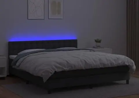 Pat cu arcuri, saltea și LED, negru, 180x200cm, piele ecologică - 4/5