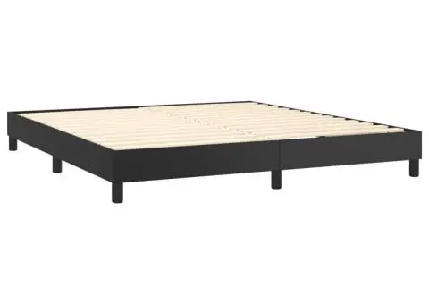 Pat cu arcuri, saltea și LED, negru, 180x200cm, piele ecologică - 5/5