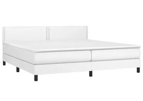 Pat cu arcuri, saltea și LED, alb, 200x200 cm, piele ecologică - 3/5