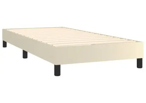 Pat cu arcuri, saltea și LED, crem, 100x200 cm, piele ecologică - 5/5