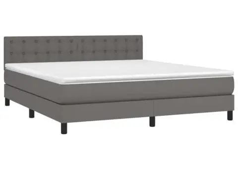 Pat cu arcuri, saltea și LED, gri, 160x200 cm, piele ecologică - 3/5