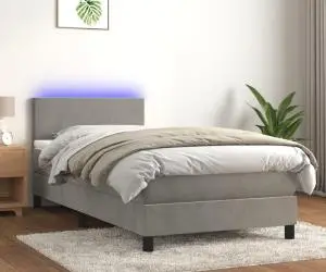 vidaXL Pat continental cu saltea & LED, gri deschis, 80x200 cm catifea