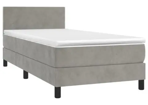 Pat continental cu saltea & LED, gri deschis, 80x200 cm catifea - 3/5