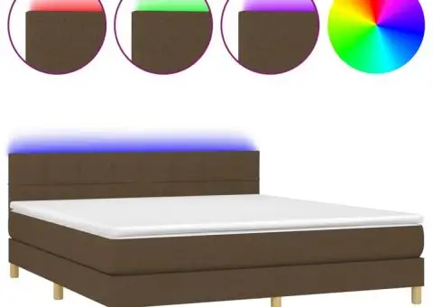 Pat cu arcuri, saltea și LED, maro închis, 180x200 cm, textil - 2/5