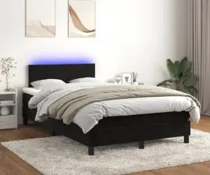 vidaXL Pat cu arcuri, saltea și LED, negru, 120x200 cm, catifea