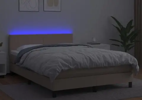 Pat cu arcuri, saltea și LED, cappuccino, 140x200cm, piele eco - 4/5