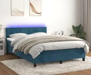 vidaXL Pat cu arcuri, saltea și LED, gri închis, 140x200 cm, catifea