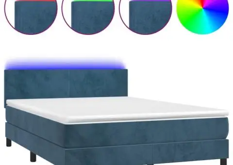 Pat cu arcuri, saltea și LED, gri închis, 140x200 cm, catifea - 2/5