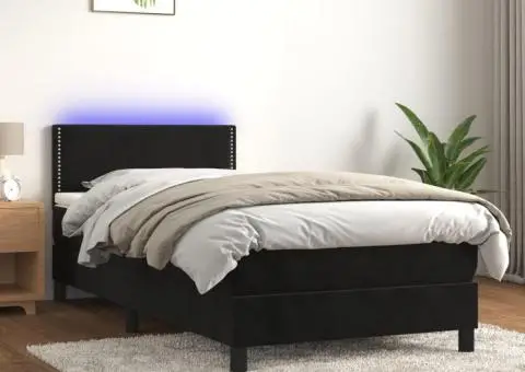 Pat continental cu saltea și LED, negru, 80x200 cm, catifea - 1/5