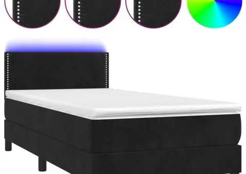 Pat continental cu saltea și LED, negru, 80x200 cm, catifea - 2/5