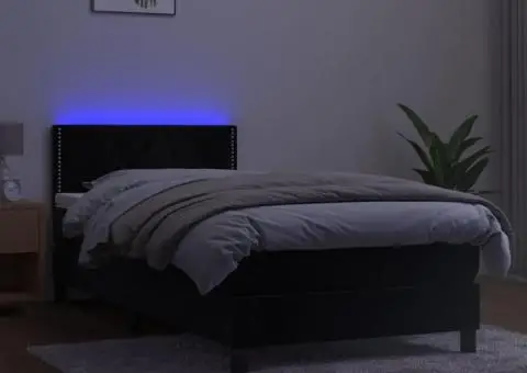 Pat continental cu saltea și LED, negru, 80x200 cm, catifea - 3/5