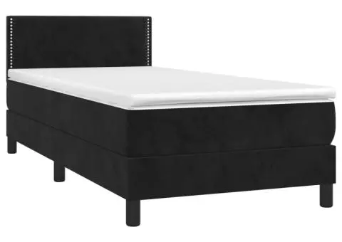 Pat continental cu saltea și LED, negru, 80x200 cm, catifea - 4/5