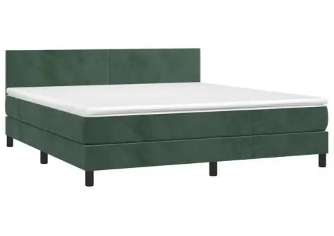 Pat cu arcuri, saltea și LED, verde închis, 160x200 cm, catifea - 4/5