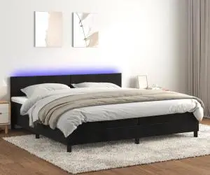 vidaXL Pat cu arcuri, saltea și LED, negru, 200x200 cm, catifea