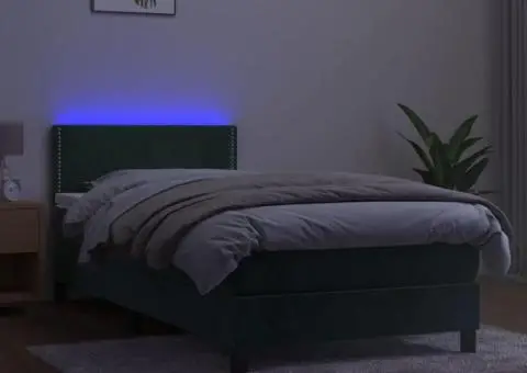 Pat cu arcuri, saltea și LED, verde, 90x200 cm, catifea - 3/5