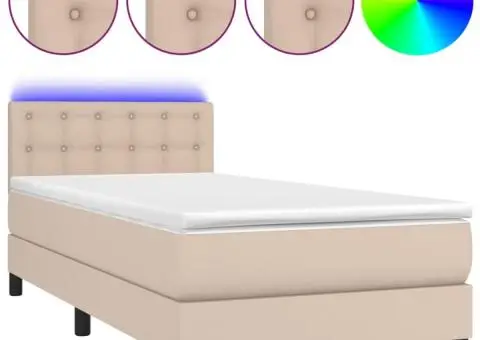 Pat cu arcuri, cu saltea și LED cappuccino 90x190 cm, piele eco - 2/5