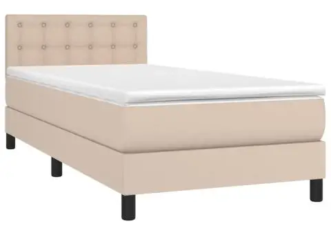 Pat cu arcuri, cu saltea și LED cappuccino 90x190 cm, piele eco - 3/5