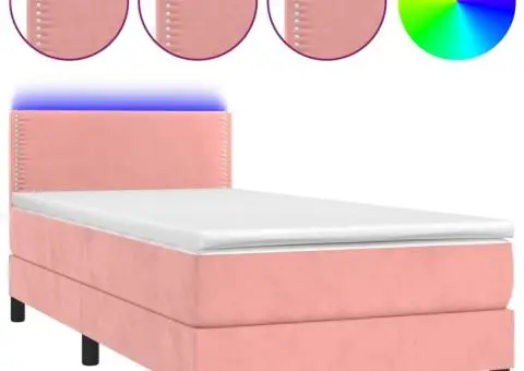 Pat cu arcuri, saltea și LED, negru, 90x200 cm, catifea - 2/5