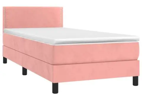 Pat cu arcuri, saltea și LED, negru, 90x200 cm, catifea - 4/5