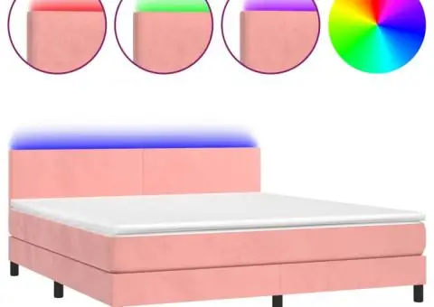 Pat continental cu saltea & LED, roz, 120x200 cm, catifea - 2/5