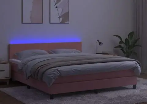 Pat continental cu saltea & LED, roz, 120x200 cm, catifea - 3/5