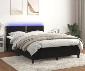 vidaXL Pat cu arcuri, saltea și LED, negru, 140x200 cm, catifea