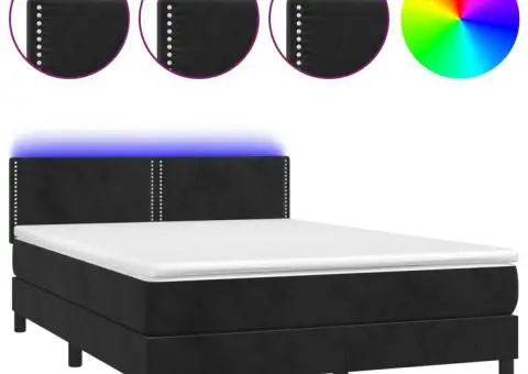 Pat cu arcuri, saltea și LED, negru, 140x200 cm, catifea - 2/5