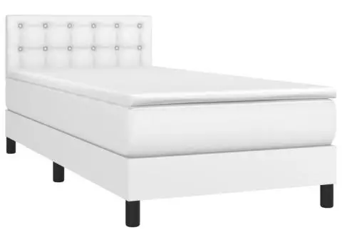 Pat continental cu saltea & LED, alb, 80x200 cm, piele eco - 3/5